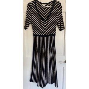 Boden Amelie Fit Flare Knit Textured Stripe Merino Wool Cotton ~ Size 10L